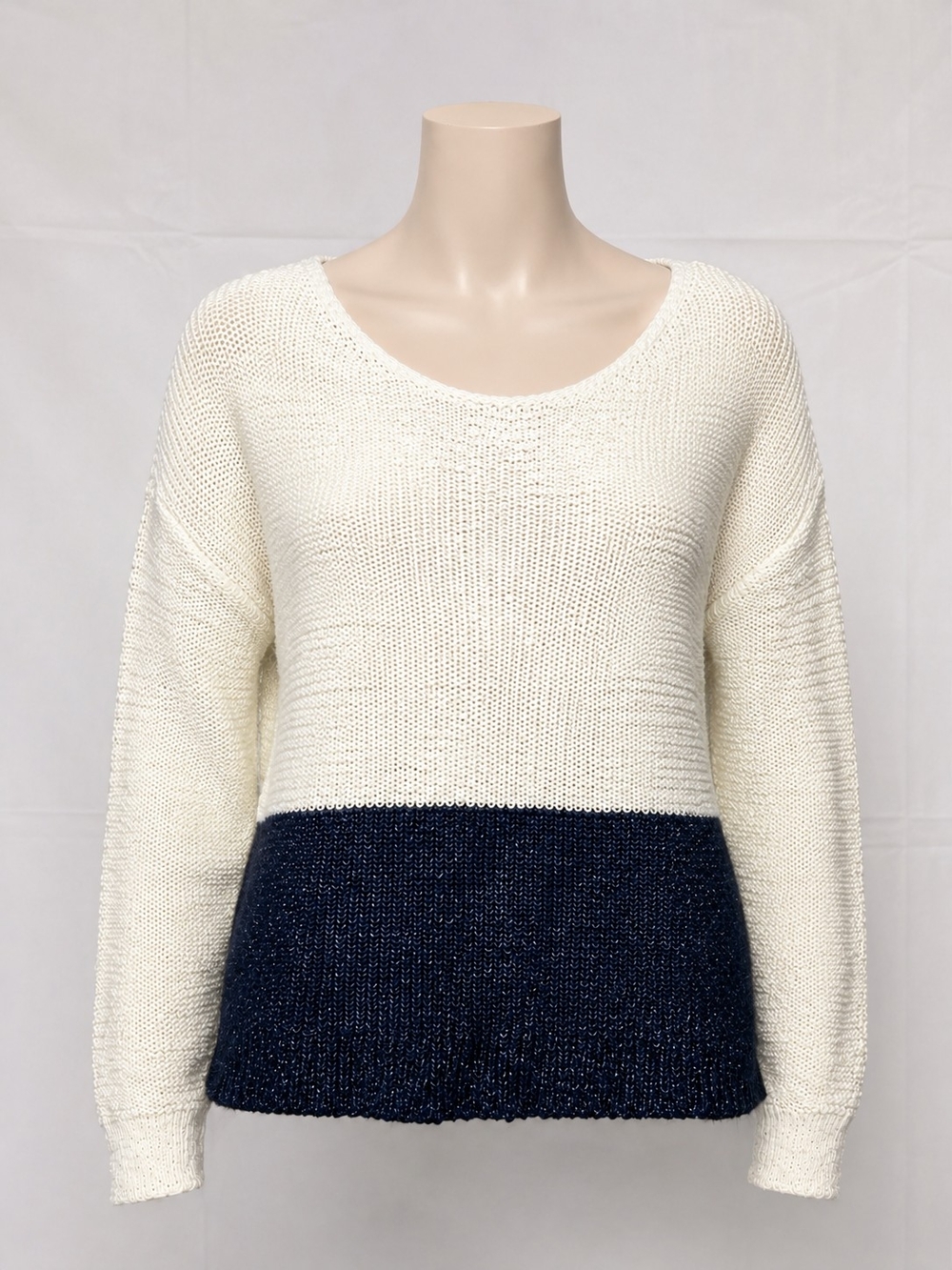 Madewell Colorblock Cotton Sweater Small White Navy Lightweight Preppy